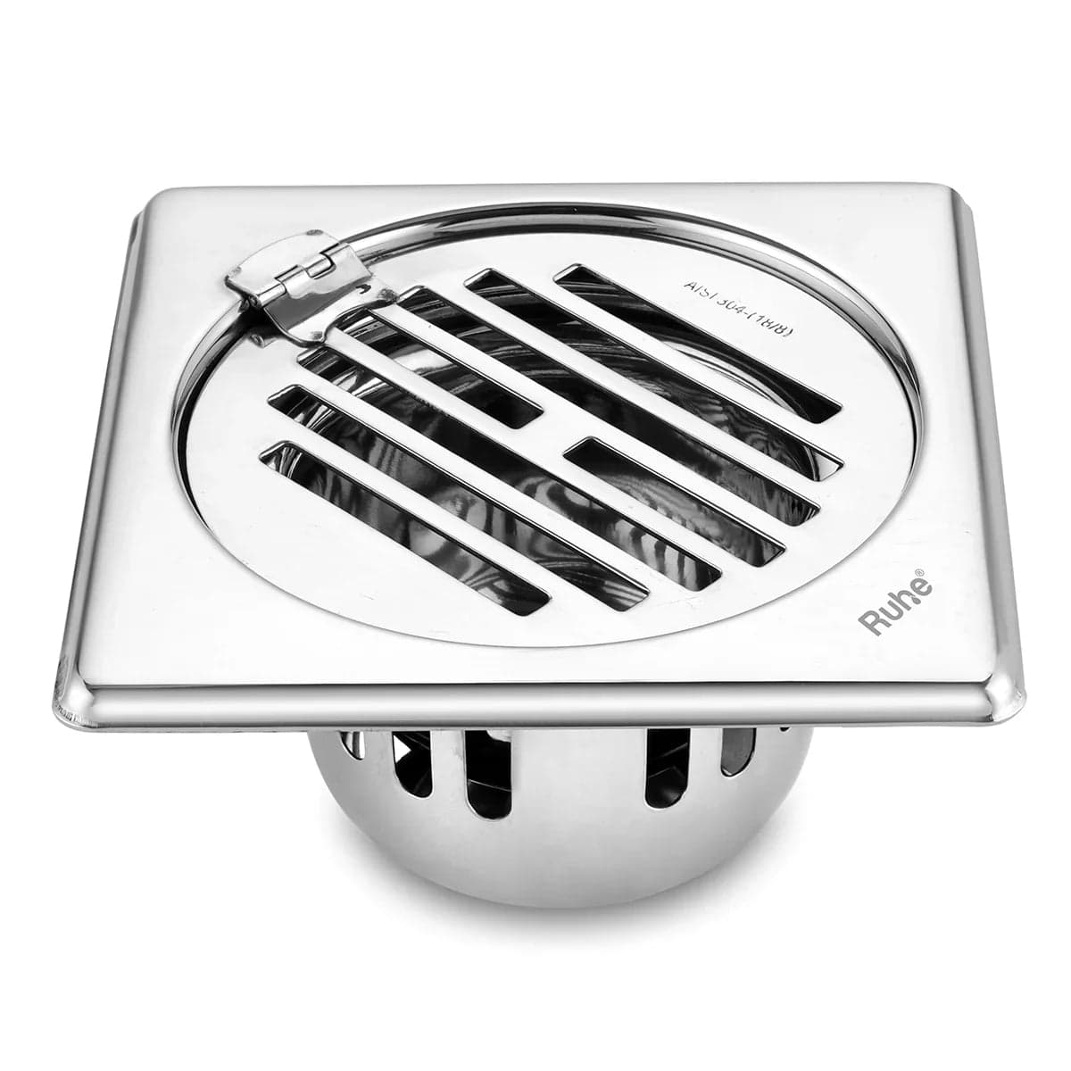 Classic Square 304-Grade Floor Drain with Collar, Hinge & Cockroach Trap (6 x 6 Inches) - by Om Sri Balaji