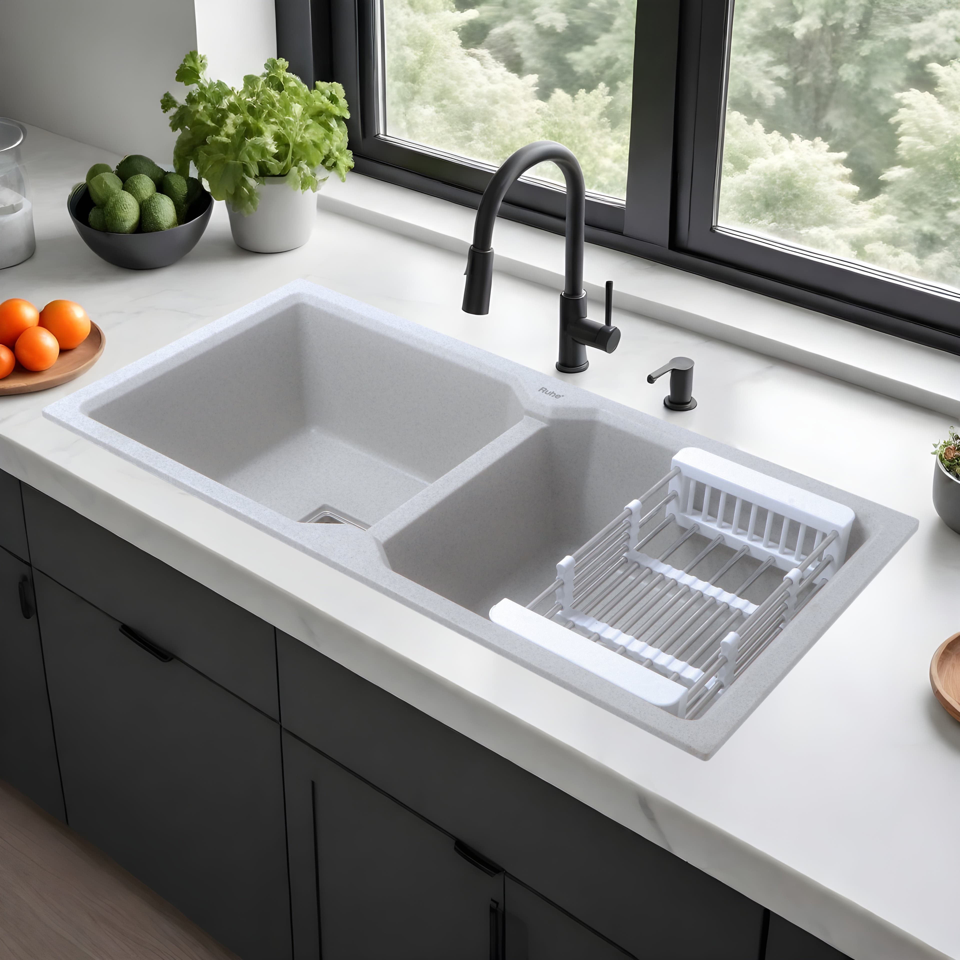 Quartz Double Bowl Kitchen Sink (45 x 20 x 9 inches)
