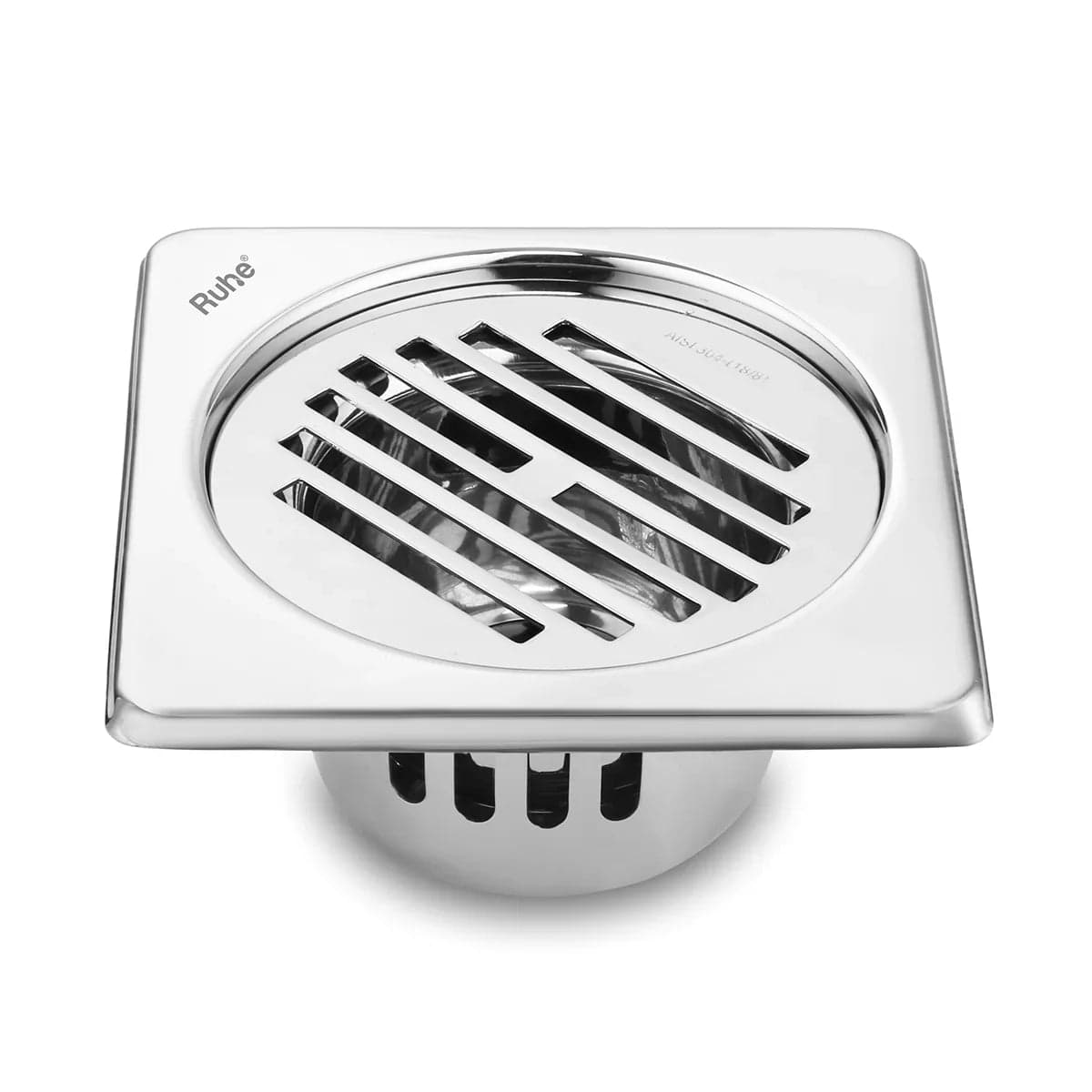 Classic Square 304-Grade Floor Drain with Collar & Cockroach Trap (5 x 5 Inches) - by Om Sri Balaji