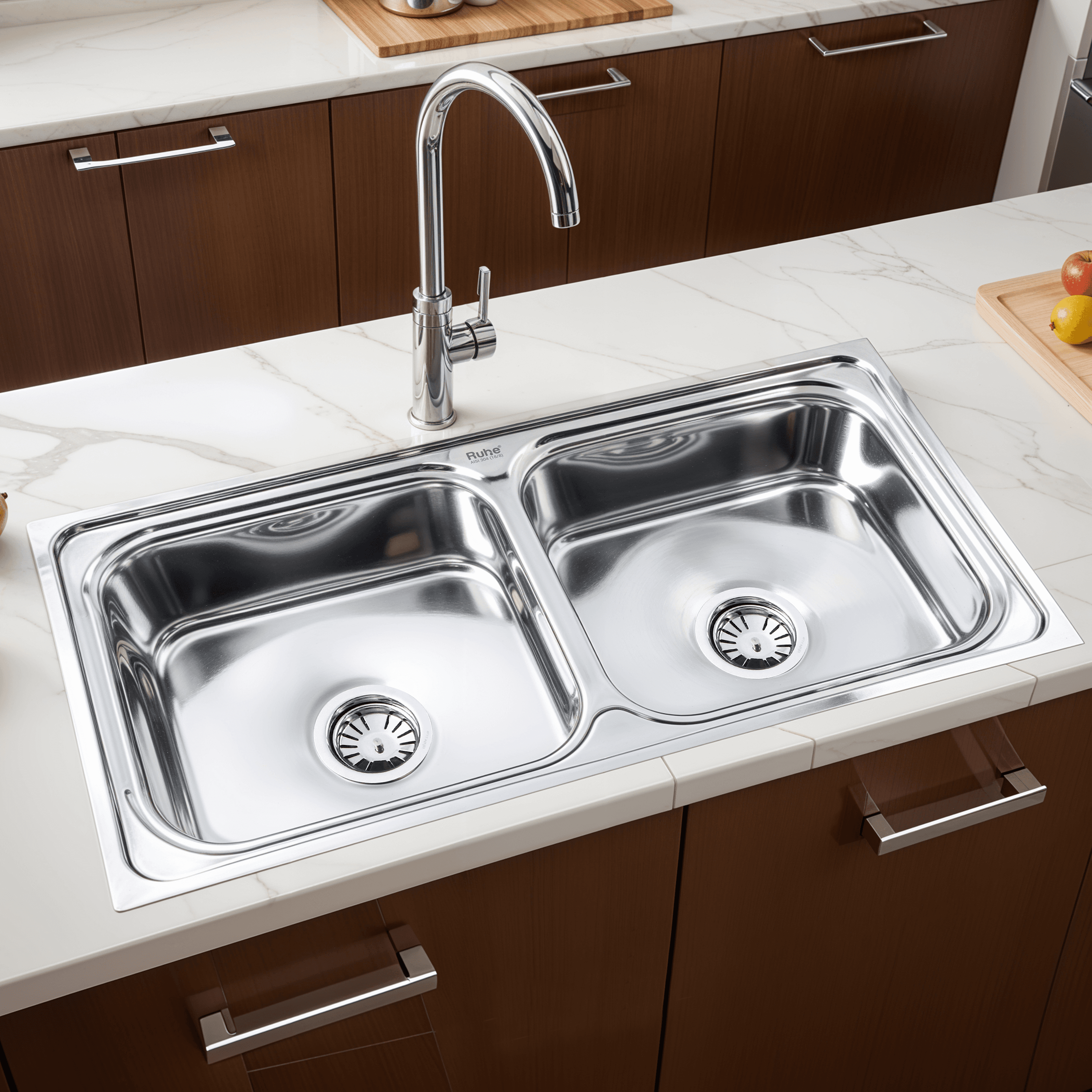 Double Bowl Kitchen Sink 304-Grade (37 x 18 x 8 Inches)