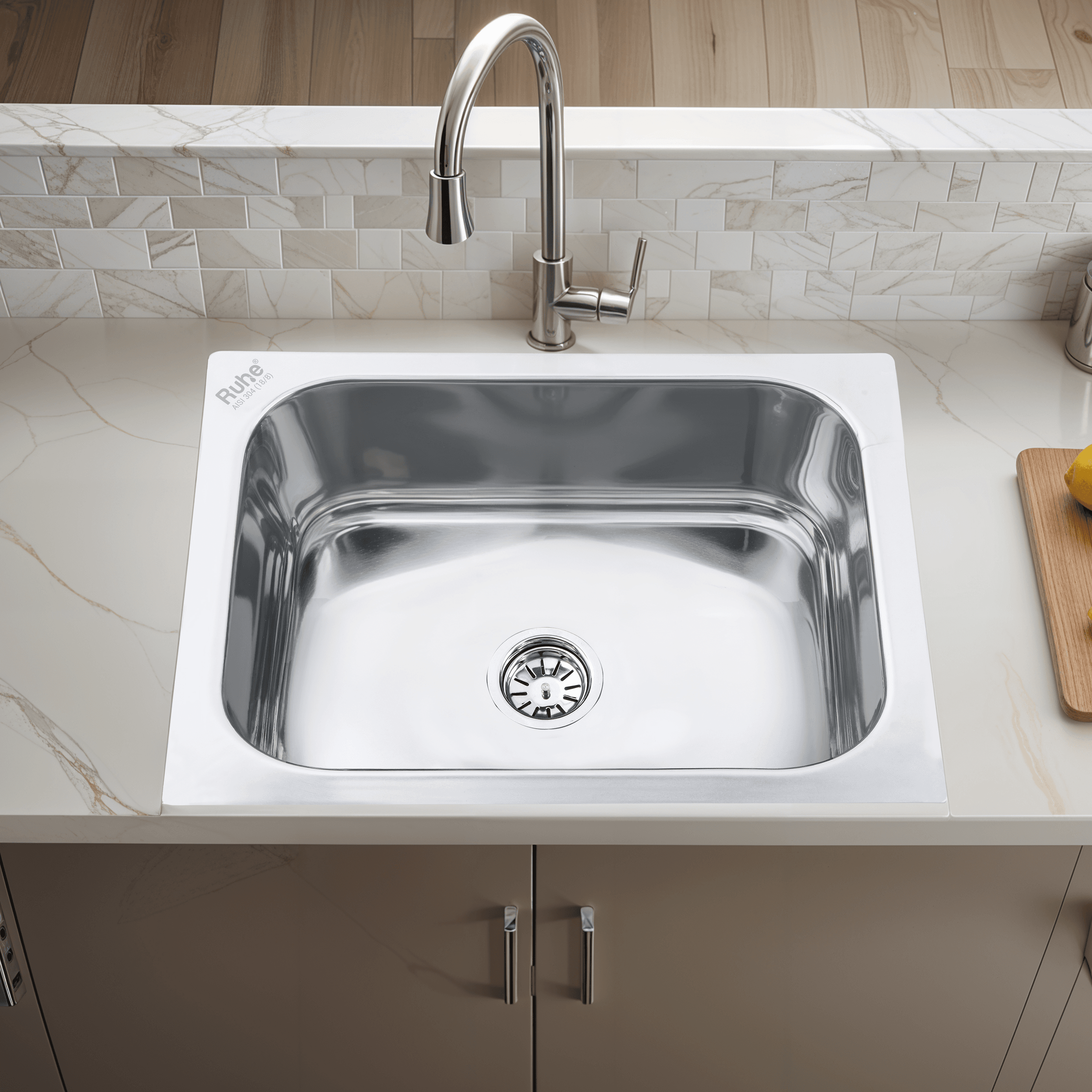 Single Bowl Kitchen Sink 304-Grade (24 x 18 x 9 Inches)