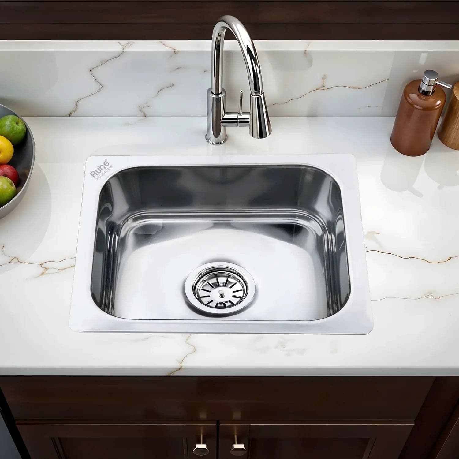 Single Bowl Kitchen Sink 304-Grade (18 x 16 x 8 Inches)