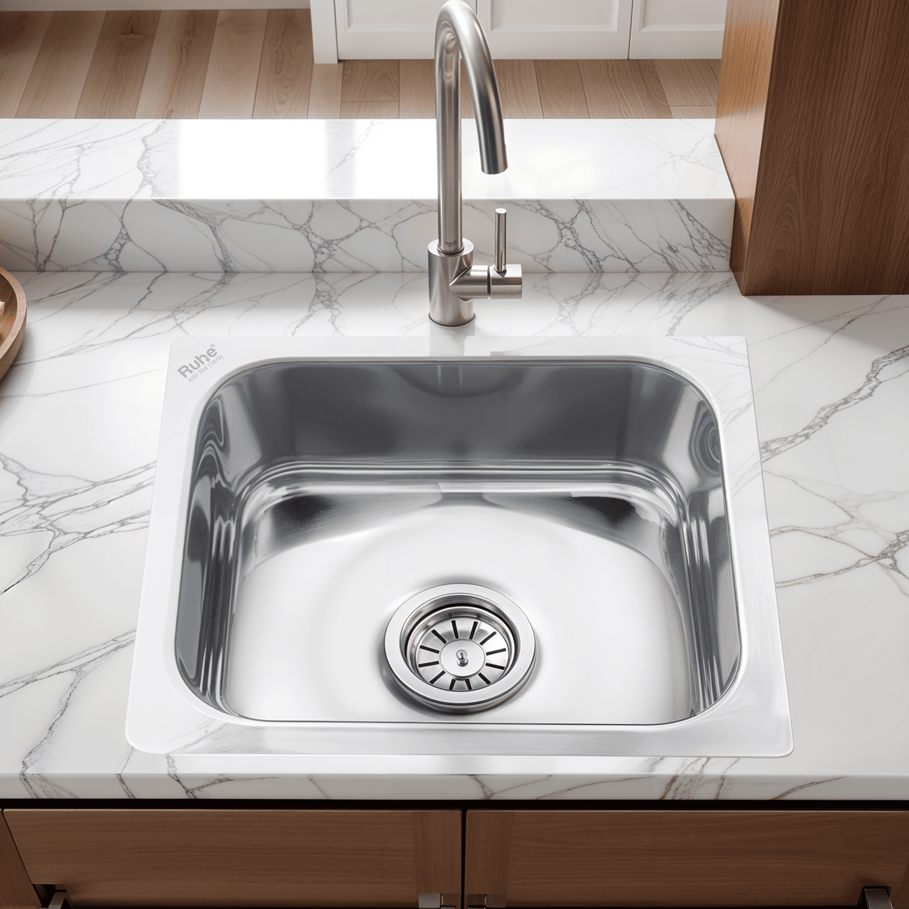 Single Bowl Kitchen Sink 304-Grade (15 x 12 x 6 Inches)