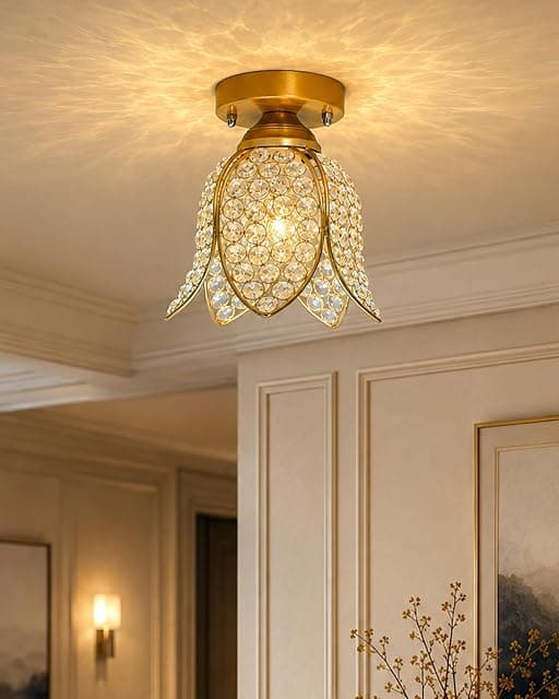 Homesake® Gold Metal Lotus Crystal Flush Mount Ceiling Li...