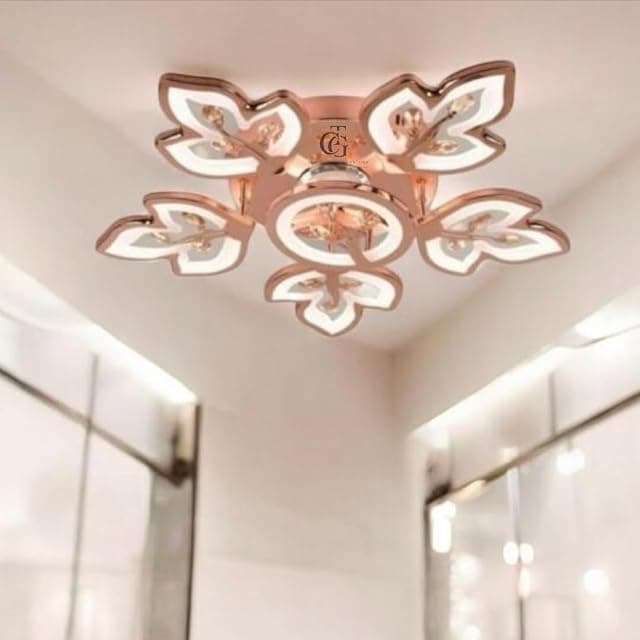 Elegant Rose-Gold Leaflet Arms with Glowing Ring Ceiling ...