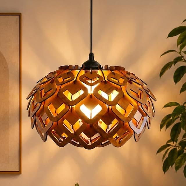 Wood Pinecone Pendant lamp, Wooden Ceiling lamp, Wooden H...