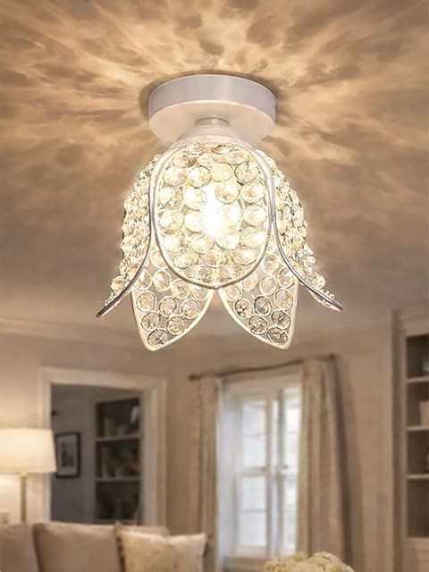 Modern Crystal Flush Mount Ceiling Light | Gold Finish De...