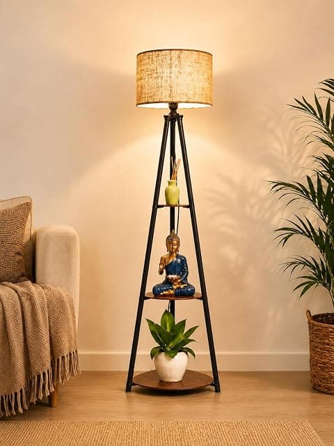 Crosscut Furniture LED Tripod Floor Lamp with 3 Shelves, ...