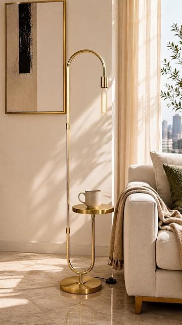Deco Crush Modern Floor Lamp with Side Table, 60 Inch Met...