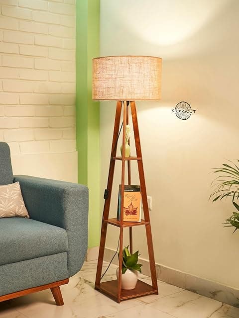 Crosscut Furniture Wooden Floor Lamp with Shelf (Natural ...