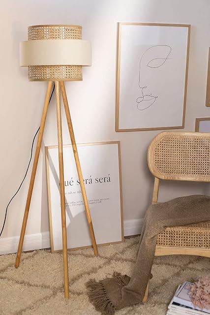 AKWAY Rattan Cane Webbing Floor Lamp Bamboo Floor Lamp Ca...