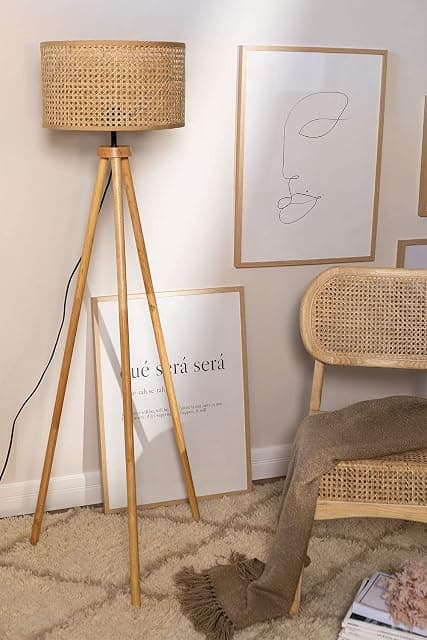AKWAY Bamboo Tripod Floor Lamp for Living Room Cane Floor...