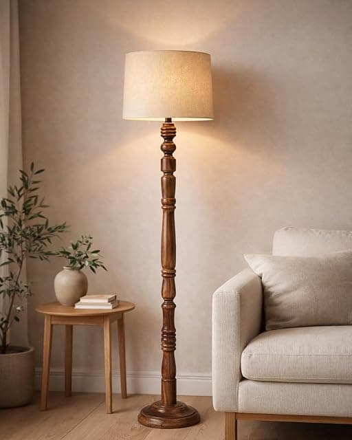 Homesake® Rustic Wood Floor Lamp for Living Room Walnut B...