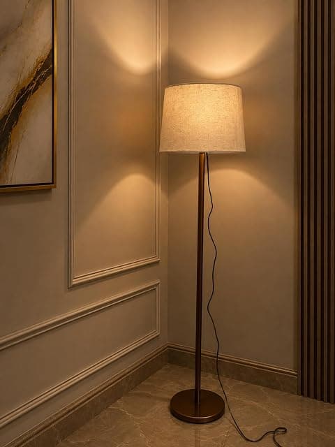 Metal Floor Lamp Antique Brass Finish Standing Lamp with ...