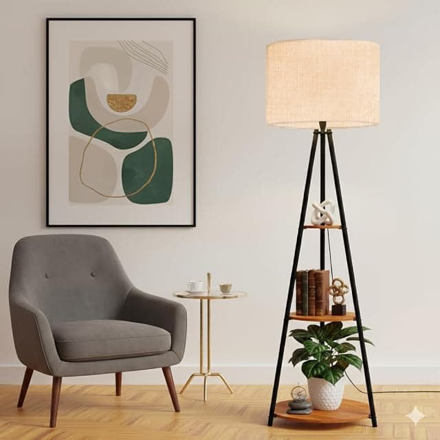 Rellon Floor Lamp with 3 Storage Shelves, Metal FloorLamp...