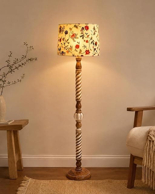 Homesake® Rustic Wood Floor Lamp for Living Room Walnut B...