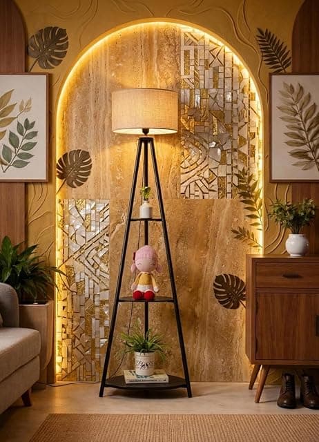 Metal Floor Lamp with 3 Shelves (Jute) Stylish Standing L...