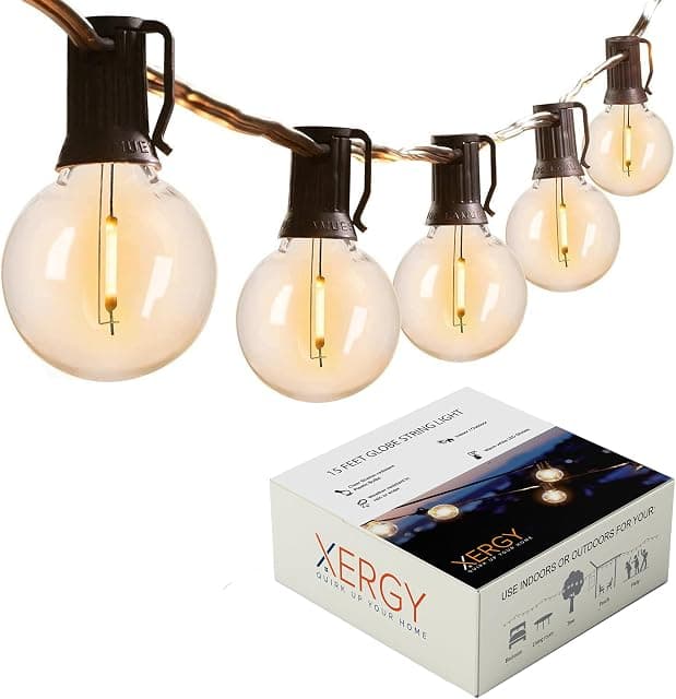 XERGY Outdoor String Lights 15 Feet G40 Globe Lights with...