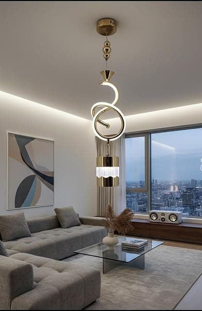 swanart Modern Gold Spiral Pendant Light - Elegant LED Ha...