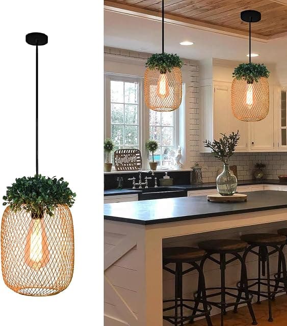 Groeien Gold Finish Metal Mesh Leaf Hanging Pendant Ceili...