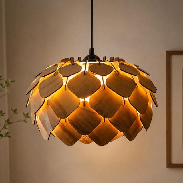 Wood Pinecone Pendant lamp, Wooden Ceiling lamp, Wooden H...