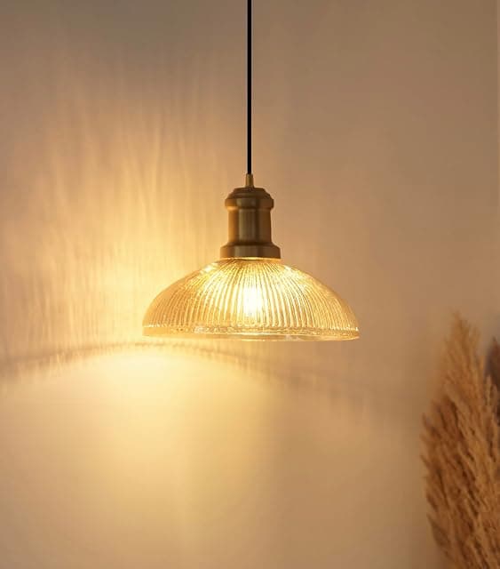 Divine Trends Ribbed Golden Luster Glass Pendant Hanging ...