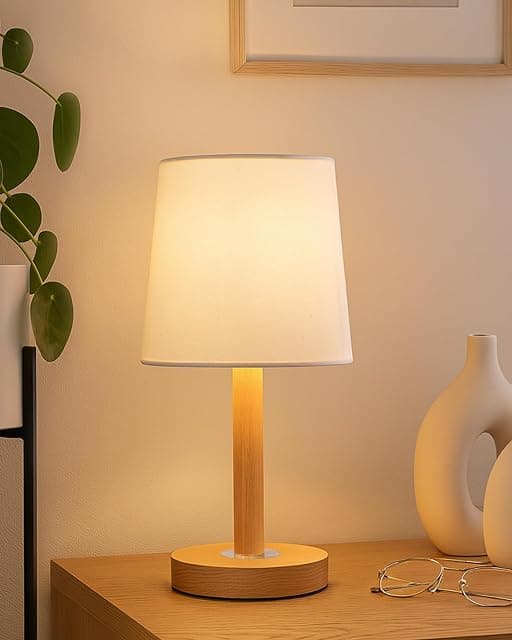 Homesake® Pinewood Table Lamps for Nightstand, Fabric Lin...