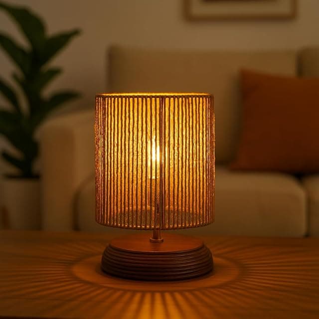 Ikari Homes Wood Boho Raffia Incandescent Table Lamp I Ni...