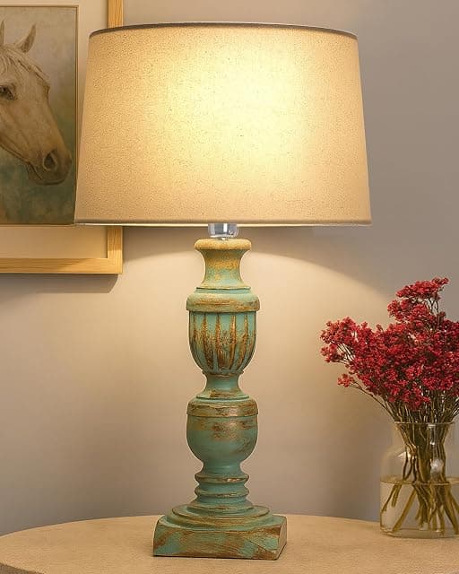 Homesake® Rustic Green Wooden Table Lamp for Home Decor |...