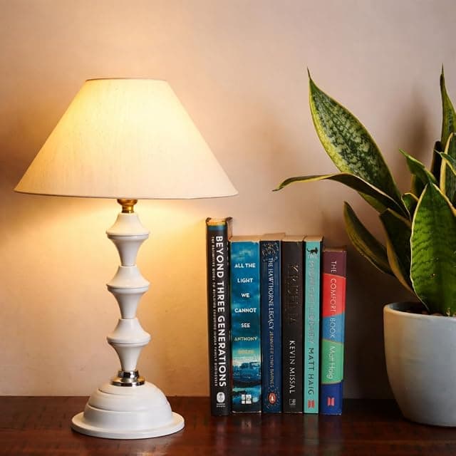 Lexton White Metal Pillar Table Lamp | Bed Side Lamp for ...