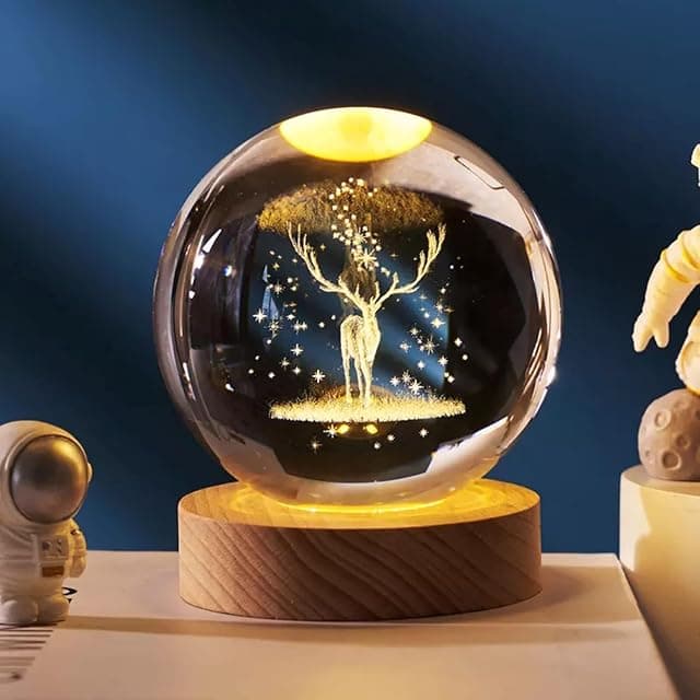 One94Store 3D Engraved Deer Crystal Globe Lamp | USB LED ...