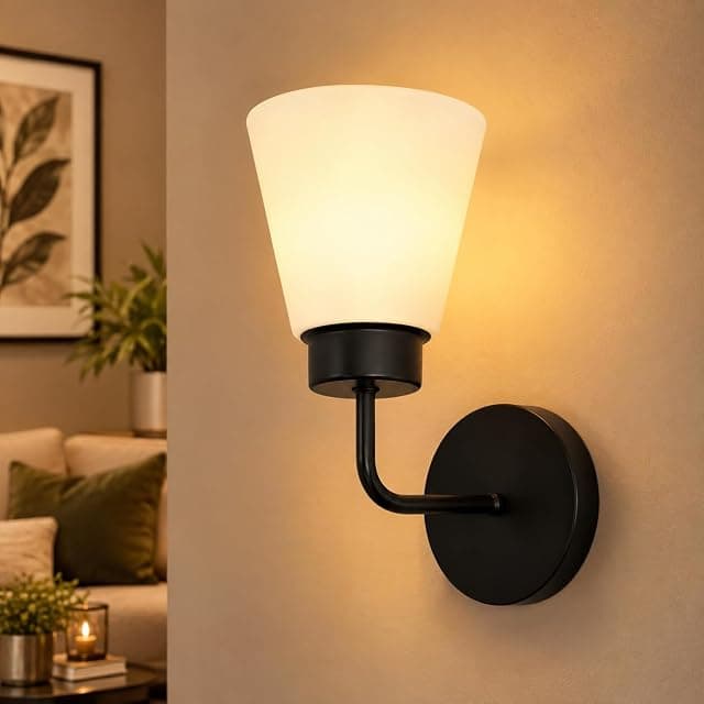 Modern Black Wall Light with Frosted White PVC Shade | Me...