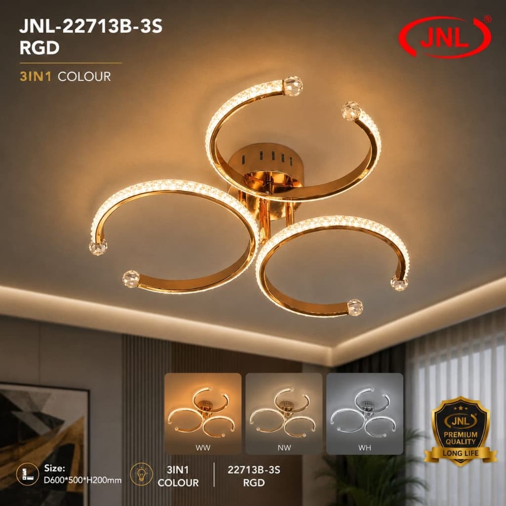 JNL-22713B-3S RGD 3 Ring Crystal Flush Mount Ceiling Light