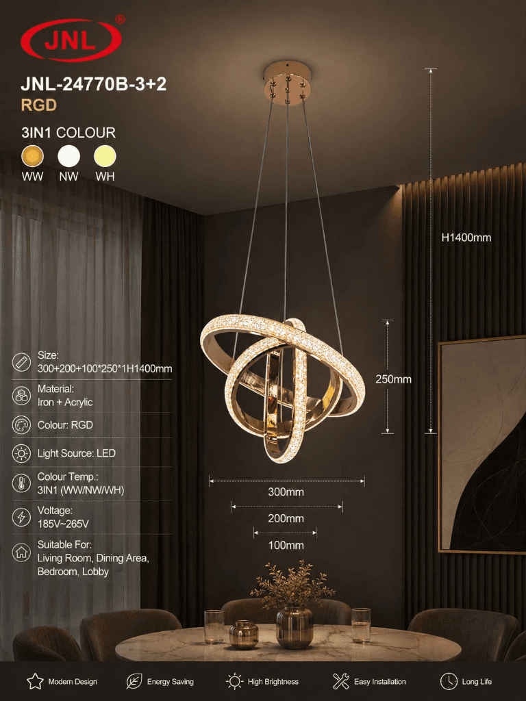 JNL-24770B-3+2 RGD Intersecting Ring Crystal Chandelier