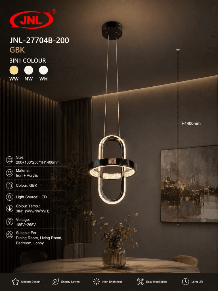 JNL-27704B-200 GBK Arch Ring Pendant Chandelier Black & Gold