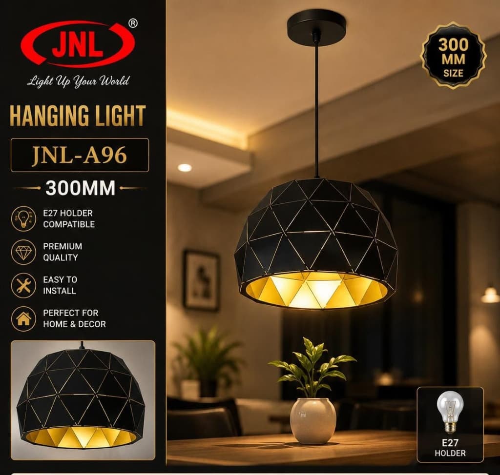 JNL-A96 300MM Black & Gold Metal Dome Hanging Light E27